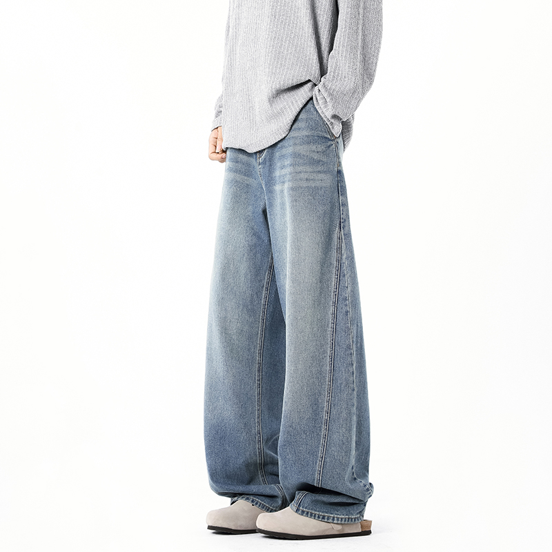 デニムパンツメンズ ゆったりストレート ワイドシルエット デニムパンツ
