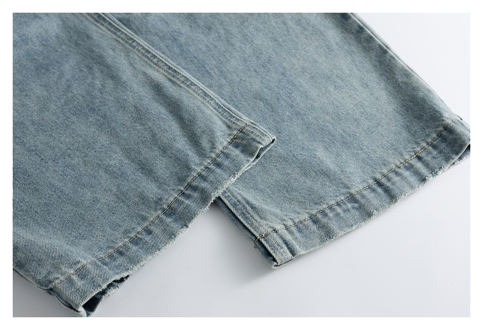 メンズデニムパンツ ダメージ加工カーゴデニムパンツ男女兼用ワイド