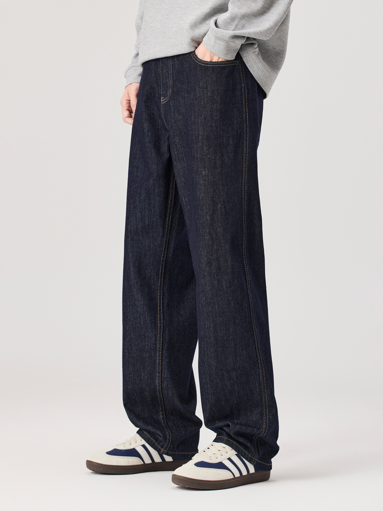 デニムパンツメンズ ゆったりシルエット ストレートデニムワイドパンツ