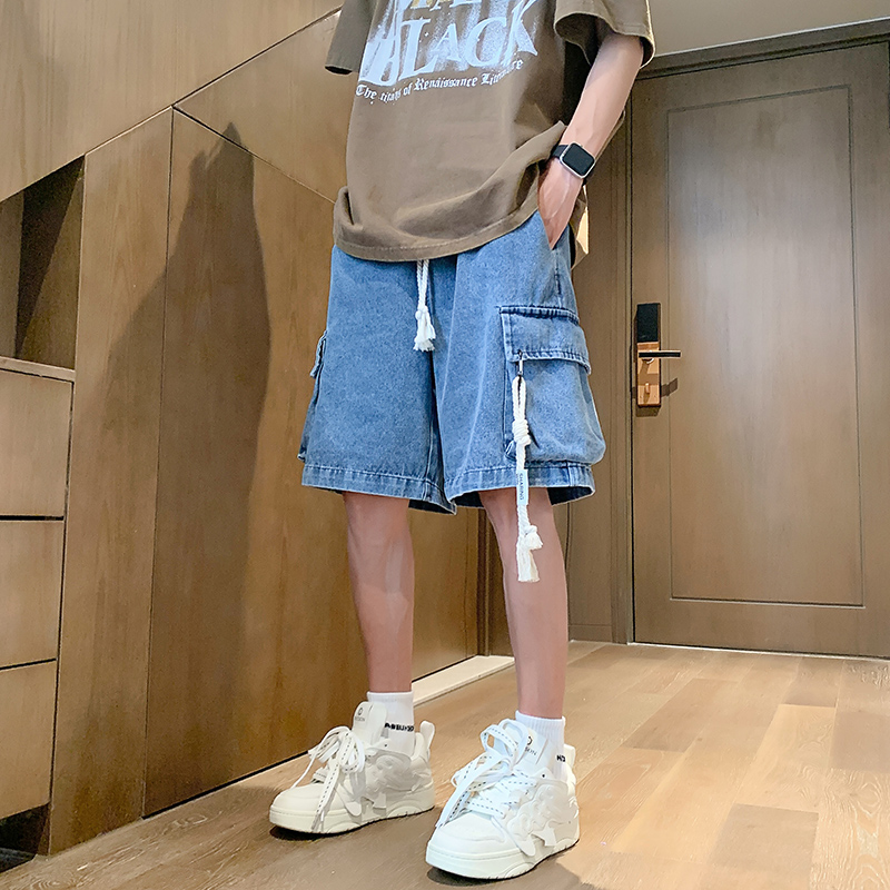 デニムパンツメンズ カーゴ ゆったり楽々ポケット付きデニムハーフパンツ