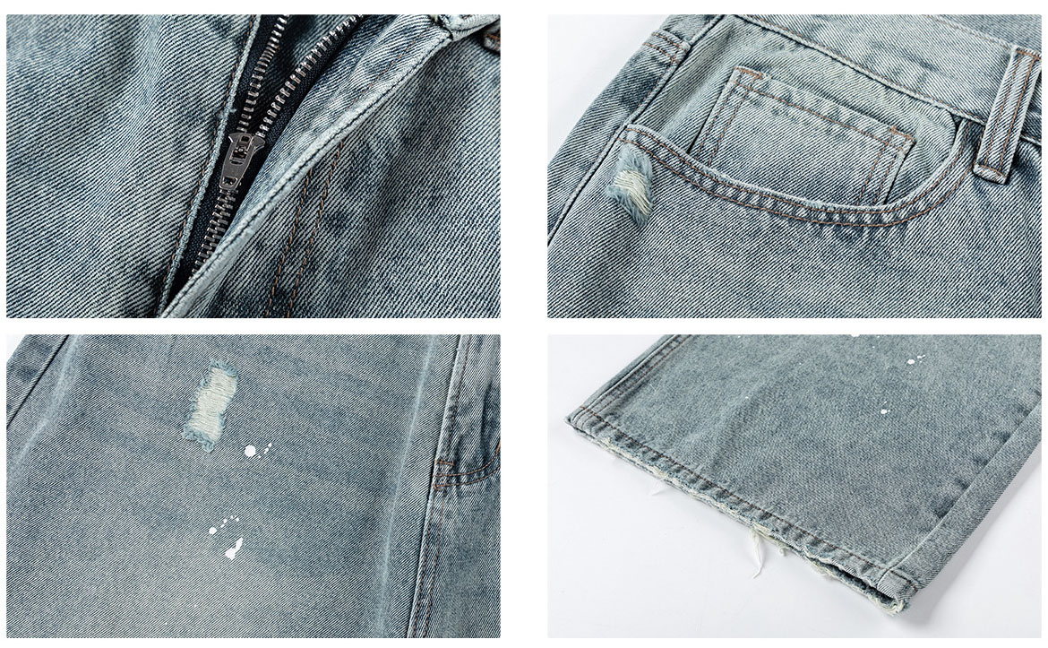 メンズデニムパンツ ヴィンテージウォッシュ ペイント加工 ワイド