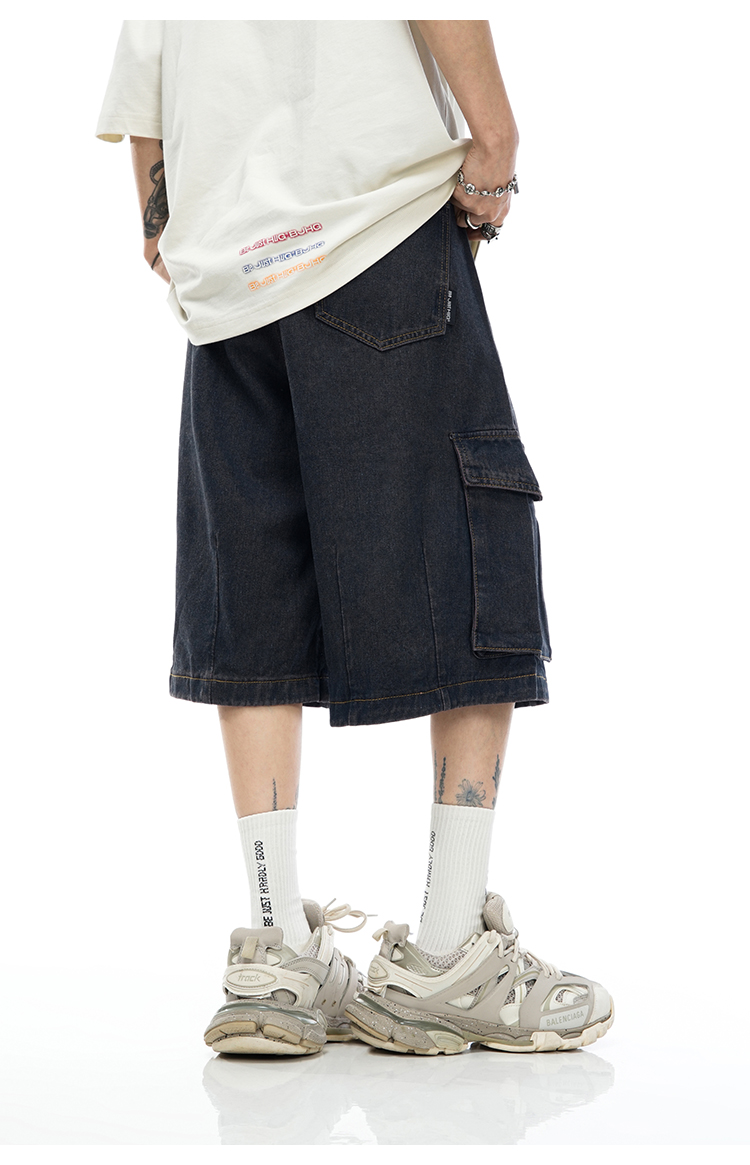 デニムパンツメンズ ワイドシルエットデニムハーフカーゴ