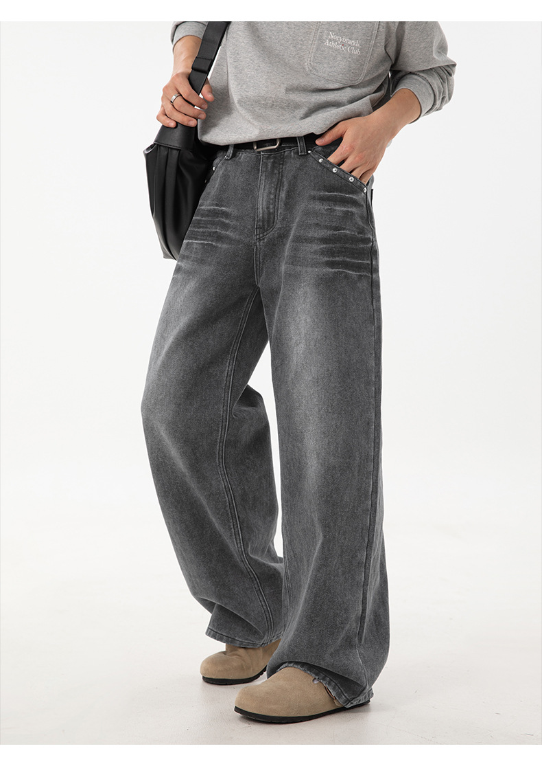 メンズデニムパンツ ウォッシュ加工 ワイドストレート 全2色