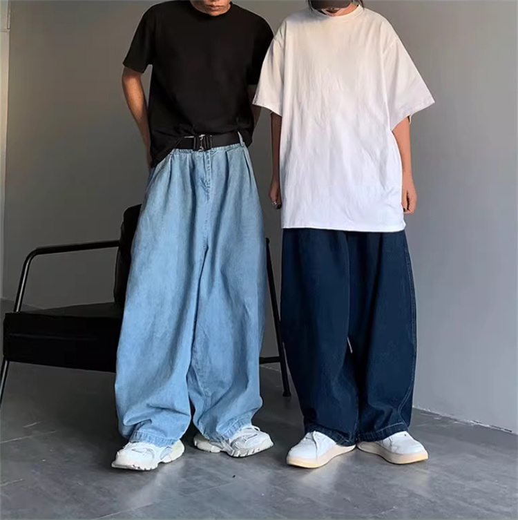 デニムパンツメンズ ゆったりワイドデニムパンツ四季対応男女兼用