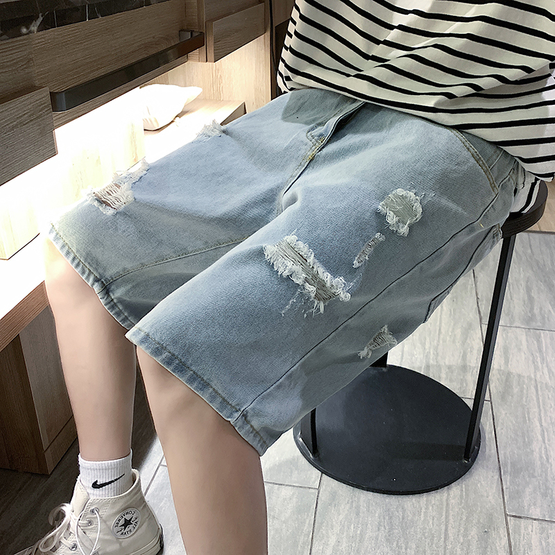 デニムパンツメンズ ダメージ ヴィンテージ風クラッシュハーフデニム
