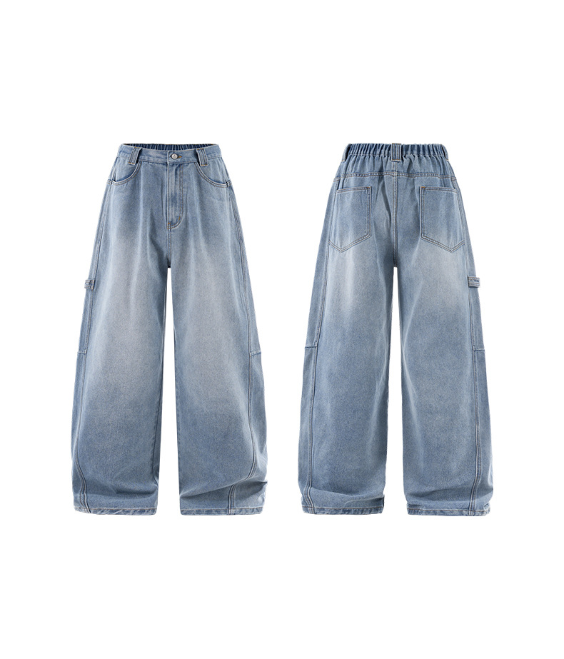 メンズデニムパンツ メンズ秋新作ワイドレッグデニムワークパンツ復古加工