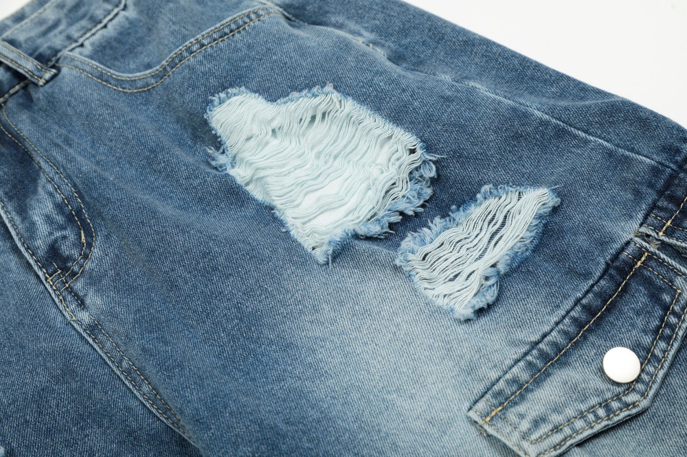 メンズデニムパンツ ダメージ加工カーゴ男女兼用全2色