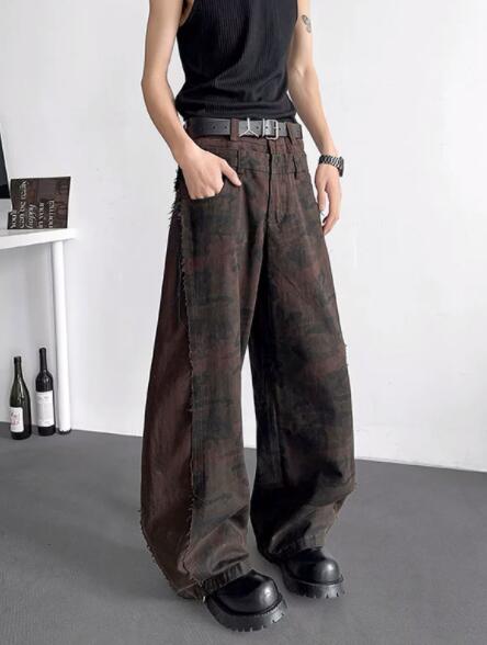 メンズデニムパンツ メンズ ワイド デニム ジーンズ ダメージ加工