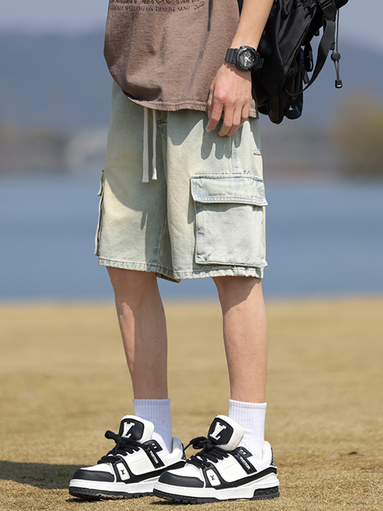 デニムパンツメンズ カーゴ ストリートカーゴデニムハーフパンツ