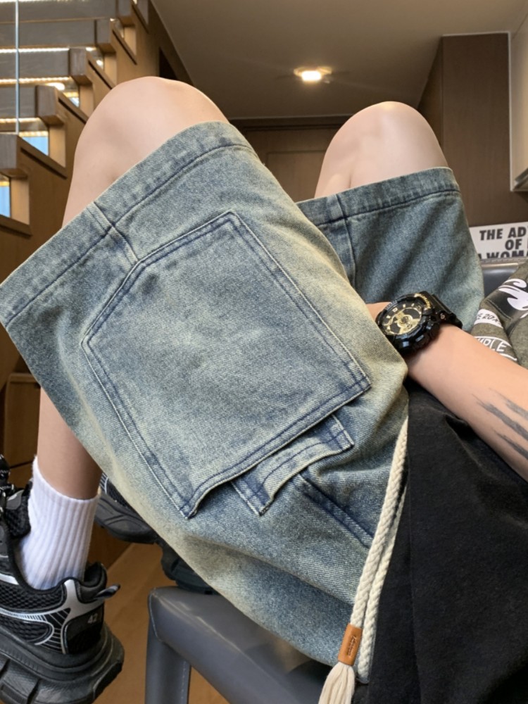デニムパンツメンズ ゆったりカーゴデニムハーフパンツ