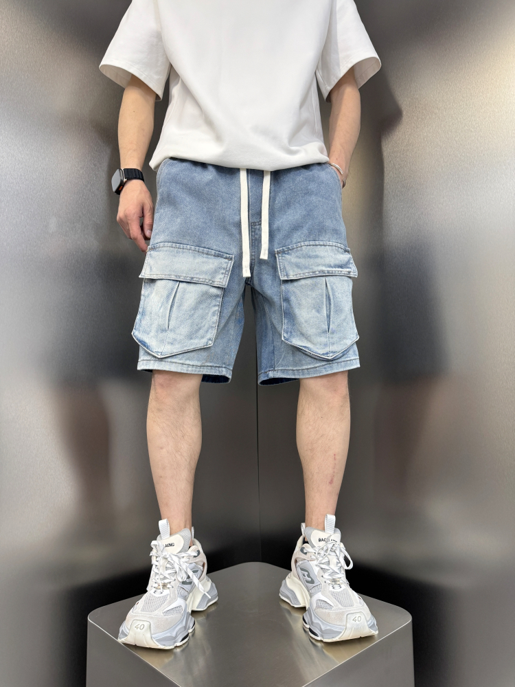 デニムパンツメンズ カーゴ ゆったり履き心地カーゴデニムハーフ