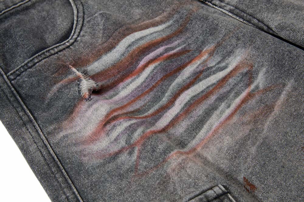 メンズデニムパンツ ダメージ加工カーゴデニムパンツ ワイド メンズ