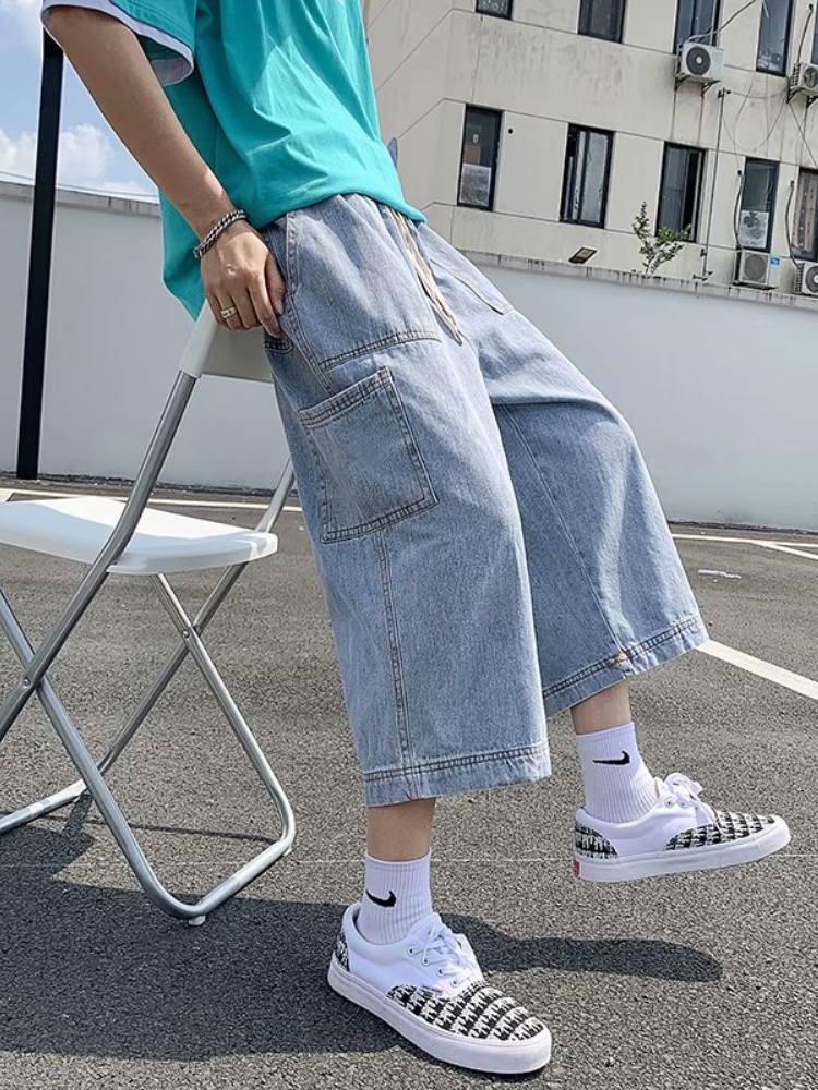デニムパンツメンズ カーゴ ゆったりワイドデニムカーゴパンツ