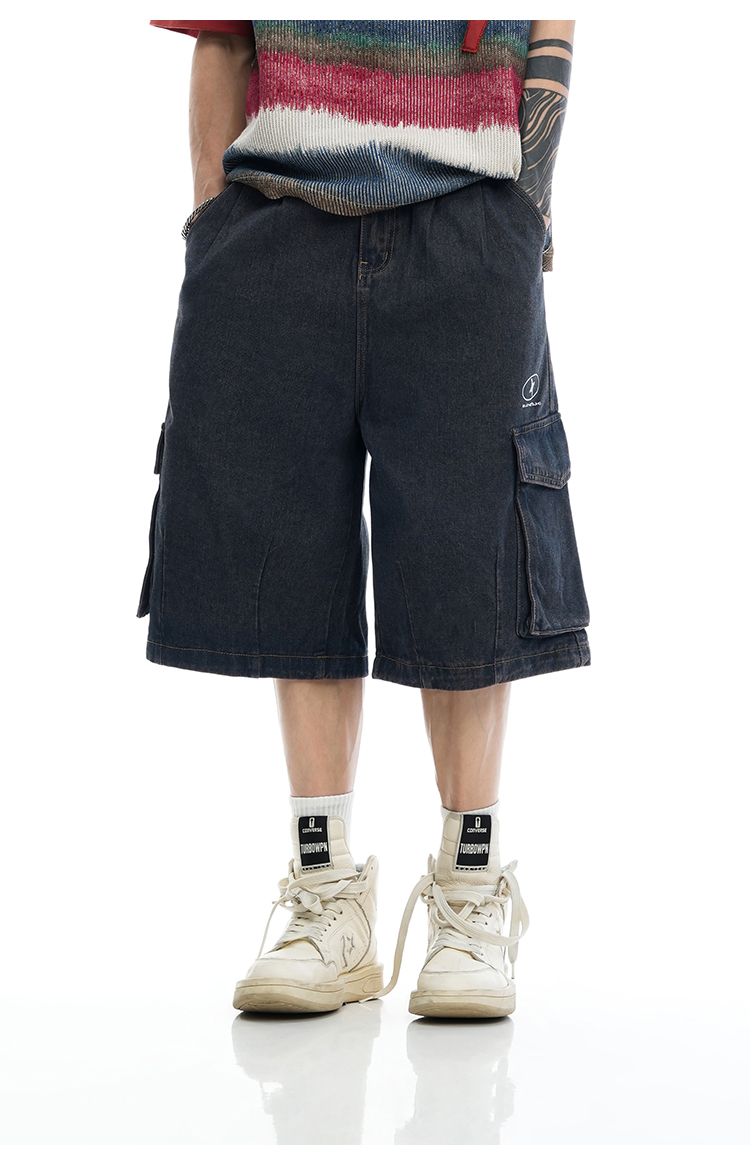 デニムパンツメンズ ワイドシルエットデニムハーフカーゴ