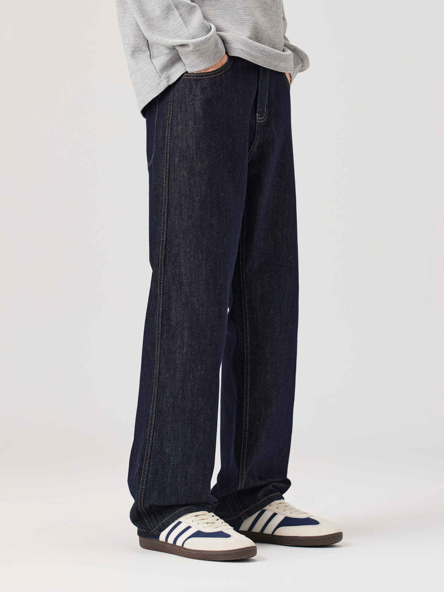 デニムパンツメンズ ゆったりシルエット ストレートデニムワイドパンツ