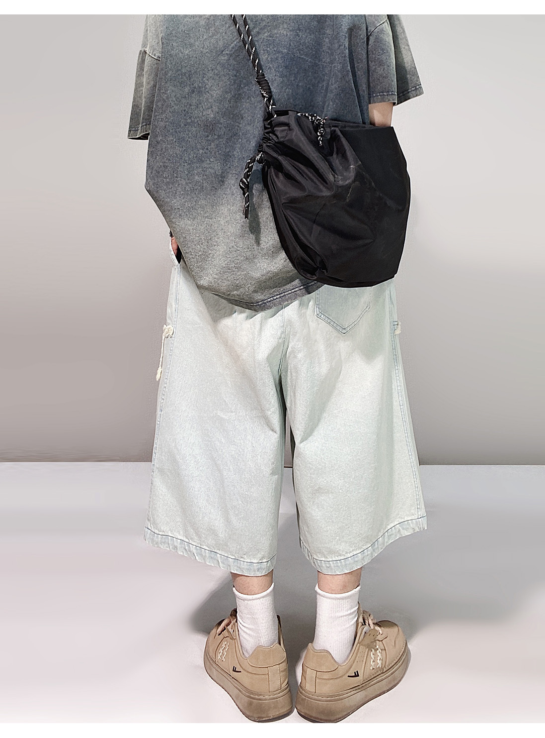 デニムパンツメンズ ワイドシルエット裂け加工デニム