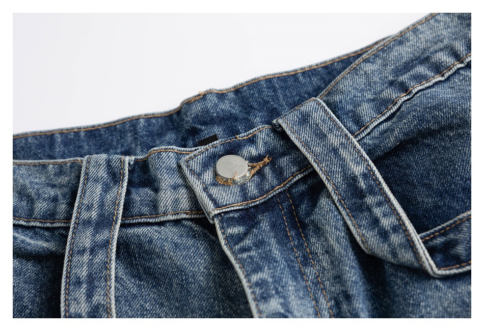 メンズデニムパンツ ダメージ加工ワイドデニムパンツ メンズストリート系