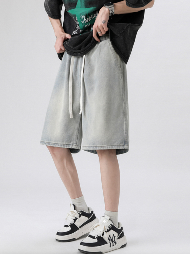 デニムパンツメンズ ワイド リラックスドローハーフパンツ