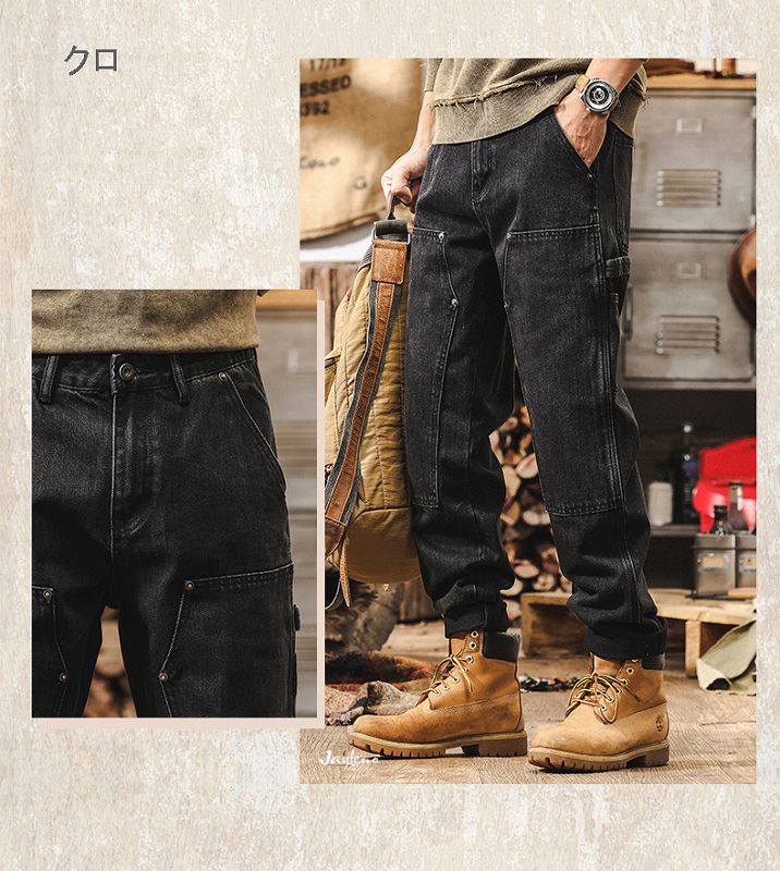メンズデニムパンツ メンズ ワーク風デニム カーゴパンツ 春秋新作