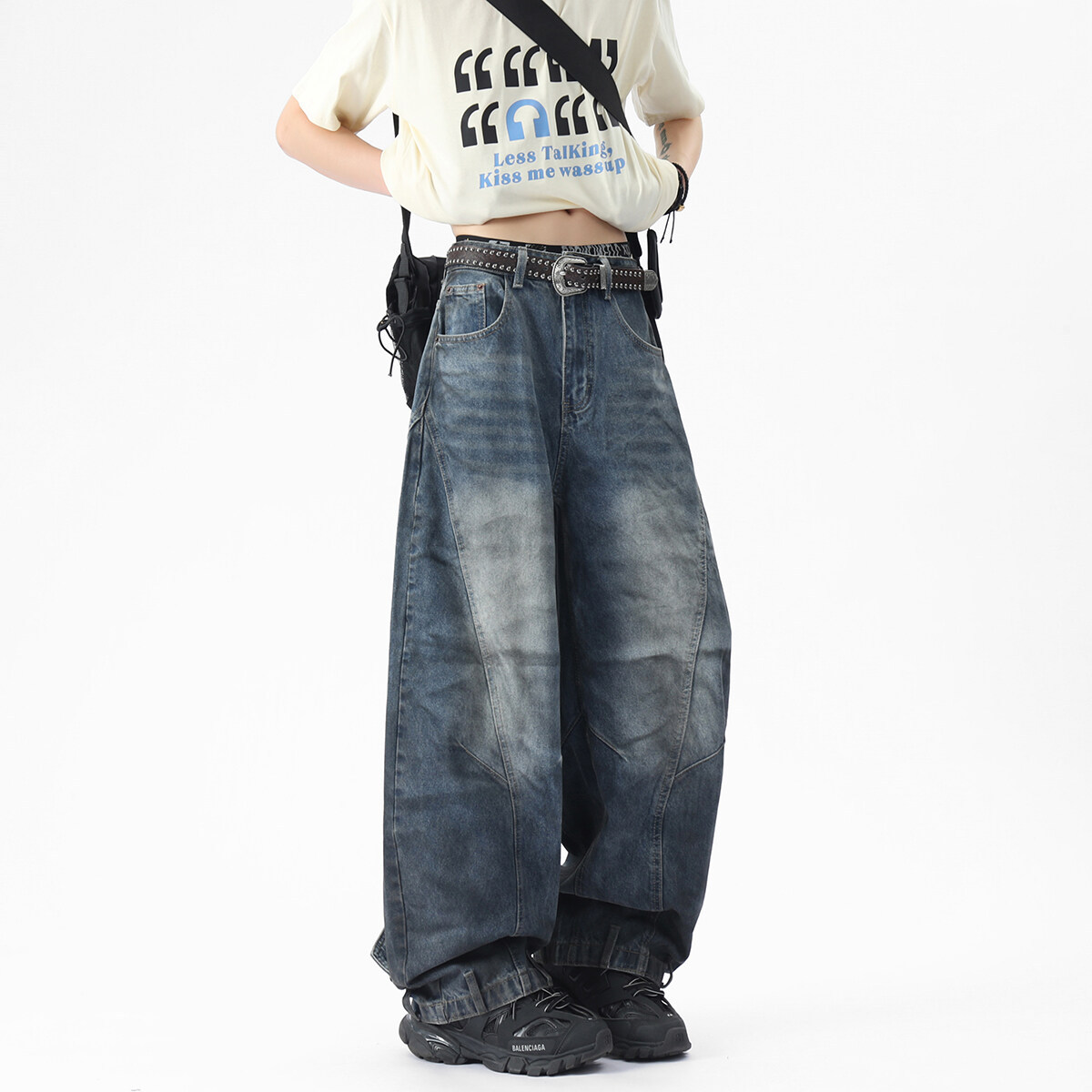 メンズデニムパンツ ビンテージ風バギー男女兼用ストリート系