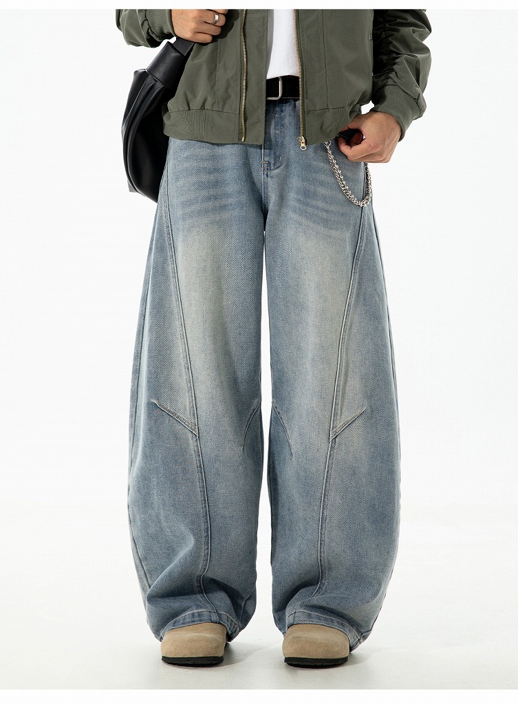 メンズデニムパンツ ヴィンテージ風ウォッシュ加工 全2色