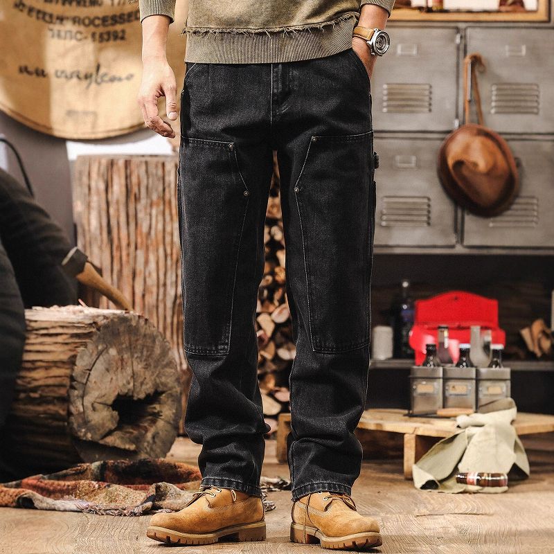 メンズデニムパンツ メンズ ワーク風デニム カーゴパンツ 春秋新作