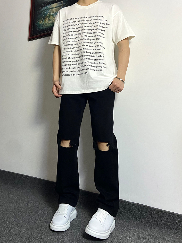 デニムパンツメンズ ダメージ 膝破れストレートデニムパンツ