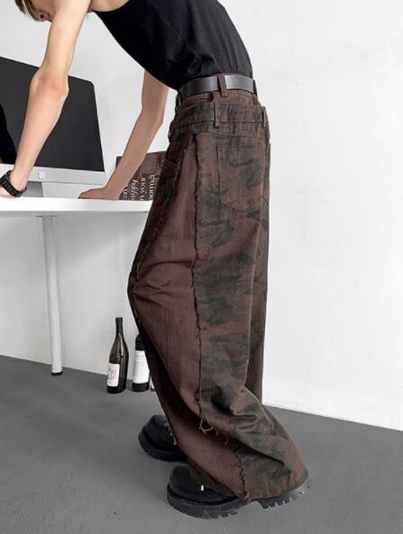 メンズデニムパンツ メンズ ワイド デニム ジーンズ ダメージ加工