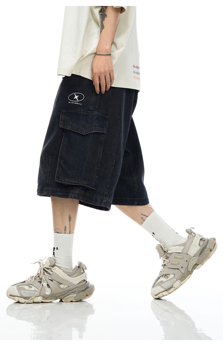 デニムパンツメンズ ワイドシルエットデニムハーフカーゴ