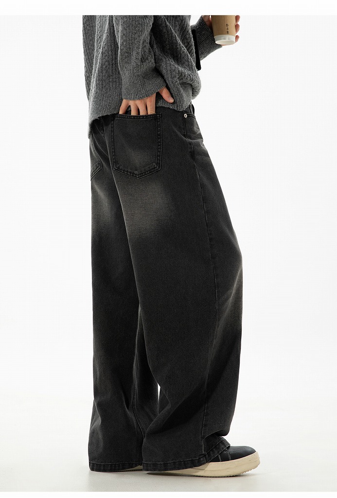 メンズデニムパンツ 秋冬ヴィンテージウォッシュワイド