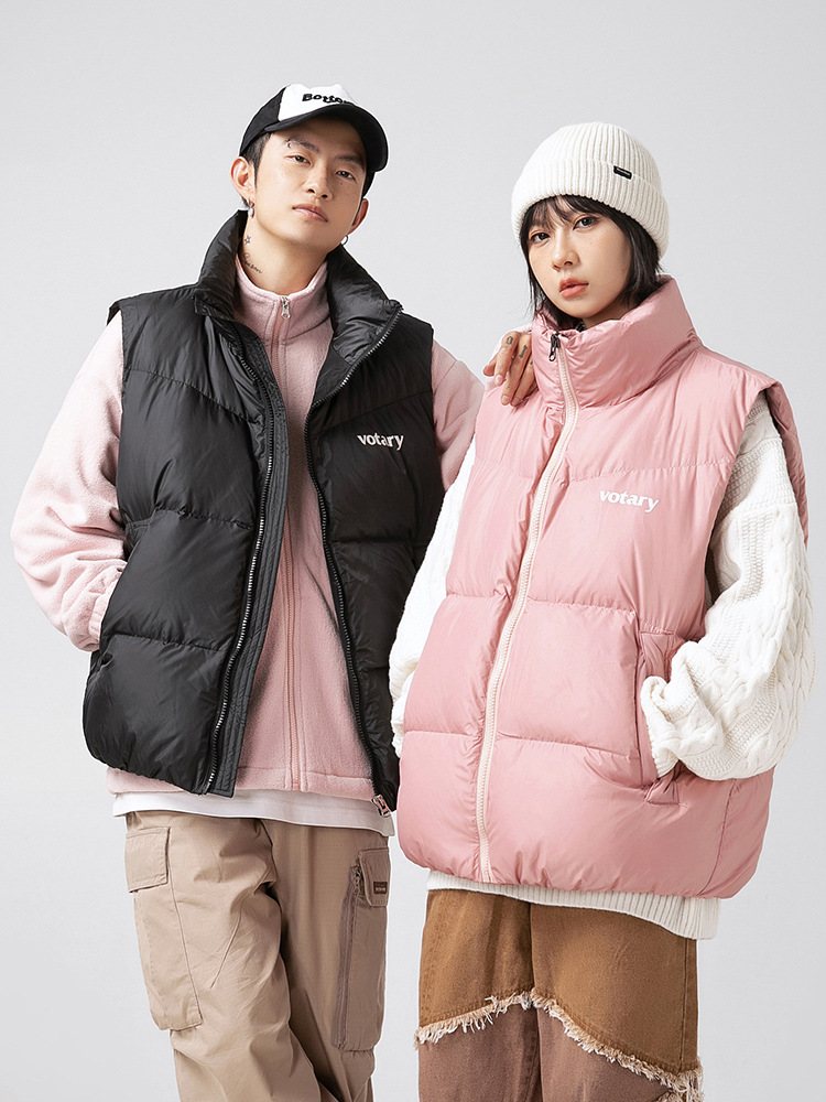 メンズダウン 男女兼用ダウンベスト 防寒中綿ベスト 街着系無袖アウター