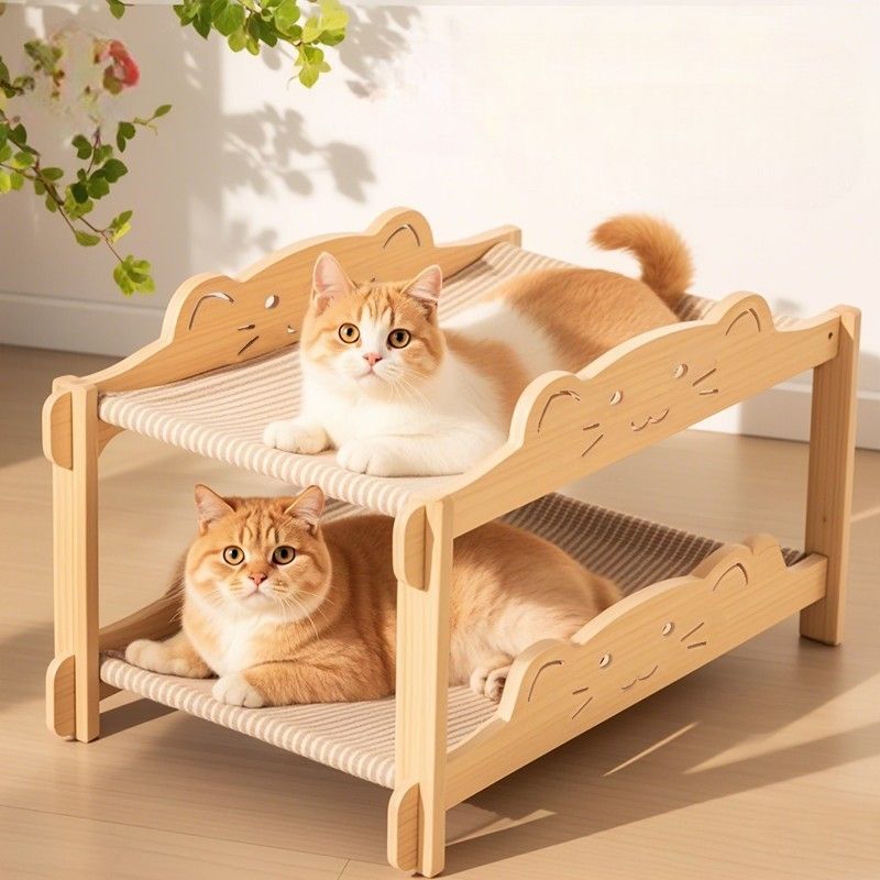 猫ベッド 猫用二段ベッド 木製麻縄 爪とぎ付き ペットベッド