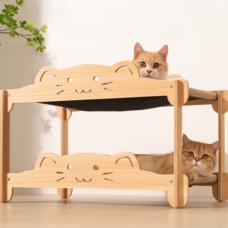 猫ベッド 猫用二段ベッド 木製麻縄 爪とぎ付き ペットベッド