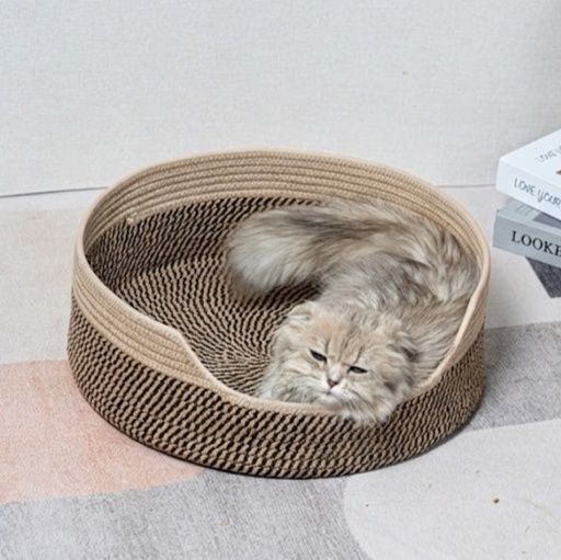 猫ベッド 天然素材編み込み丸型涼感猫ベッド