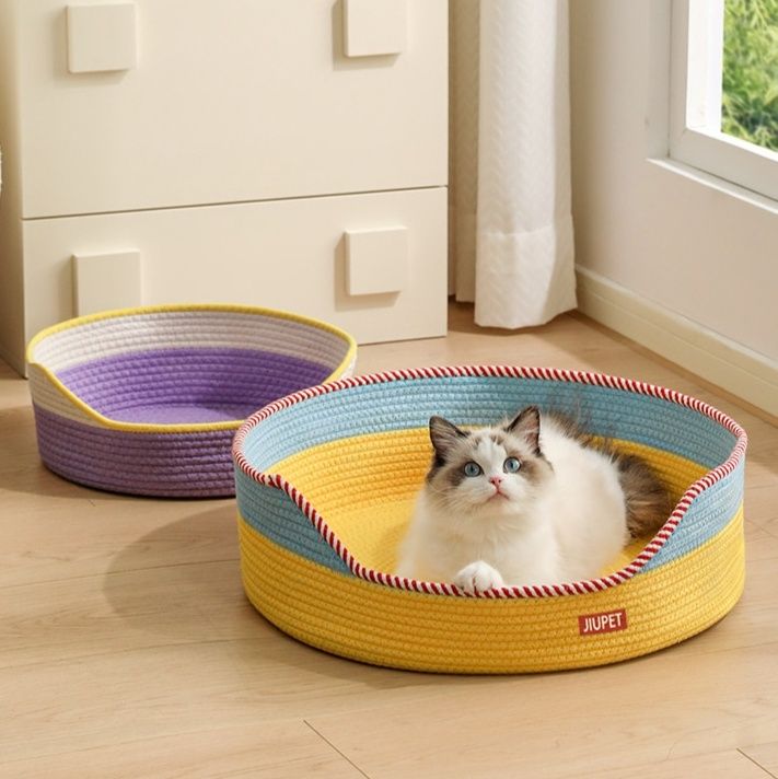 猫ベッド 綿ロープ編み猫ベッド 涼感丸型クッション