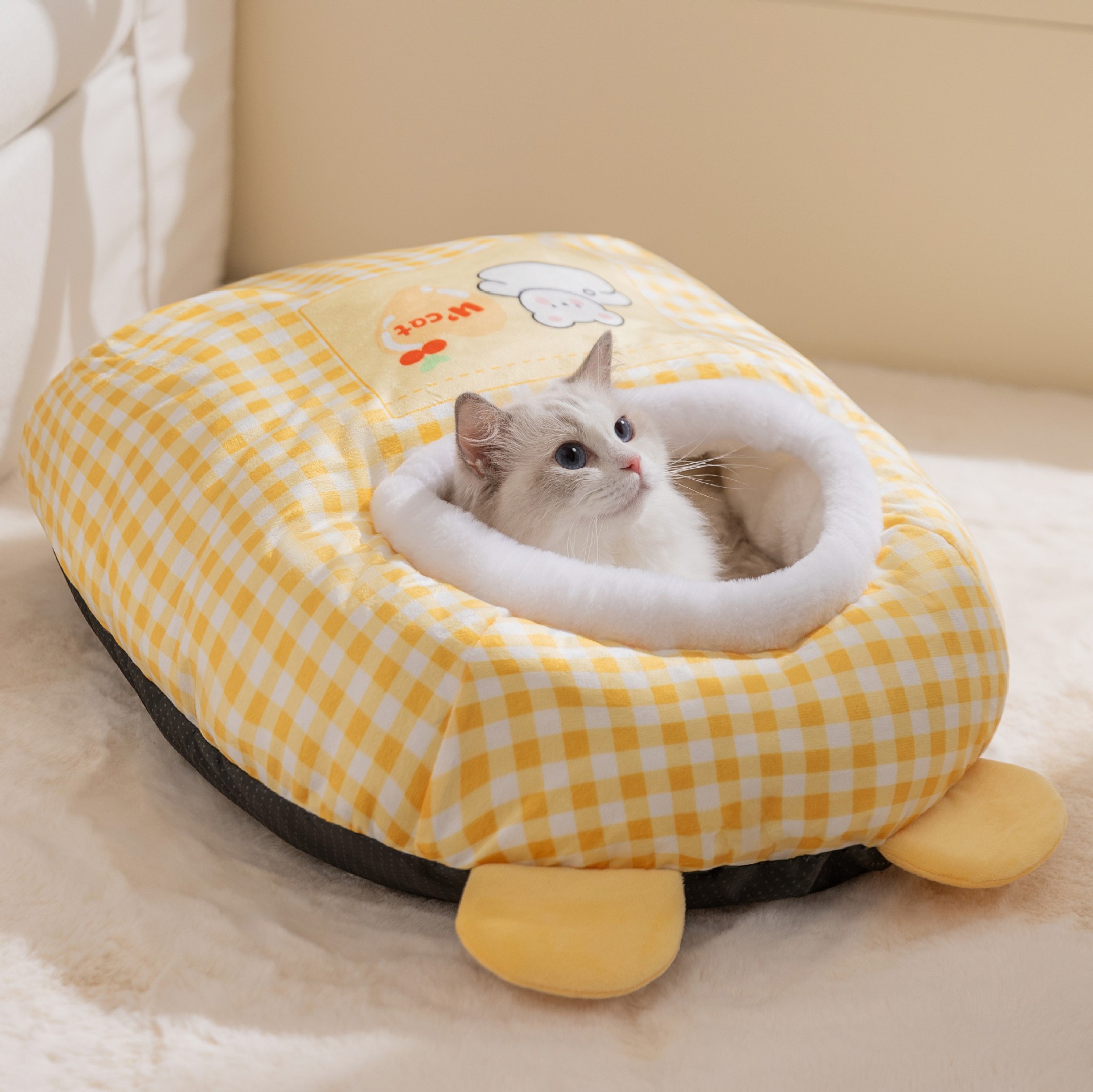 猫ベッド ふわふわ包まれるスリッパ型猫ベッド 冬用あったか寝袋