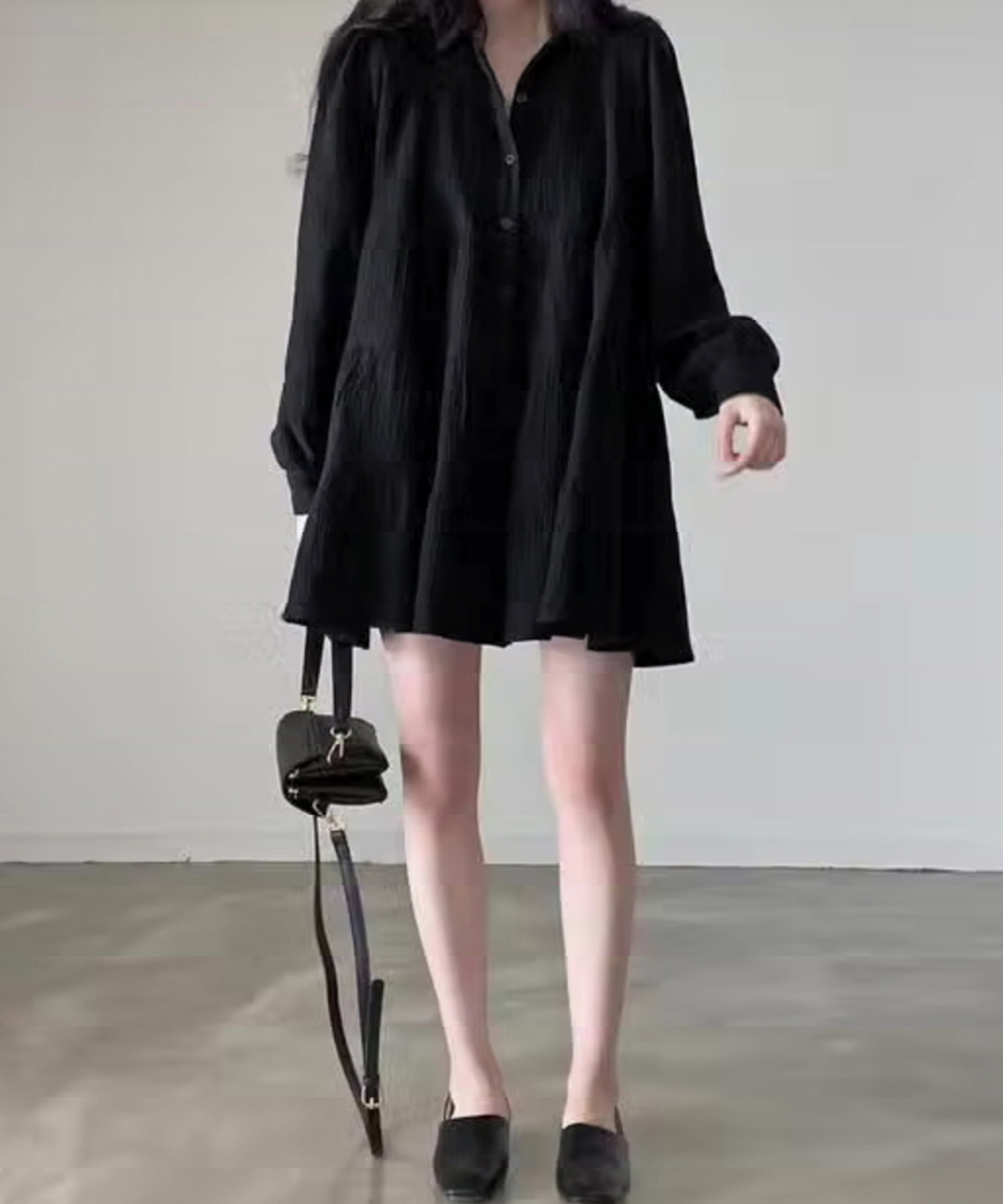 ティアードフリルミニワンピース長袖