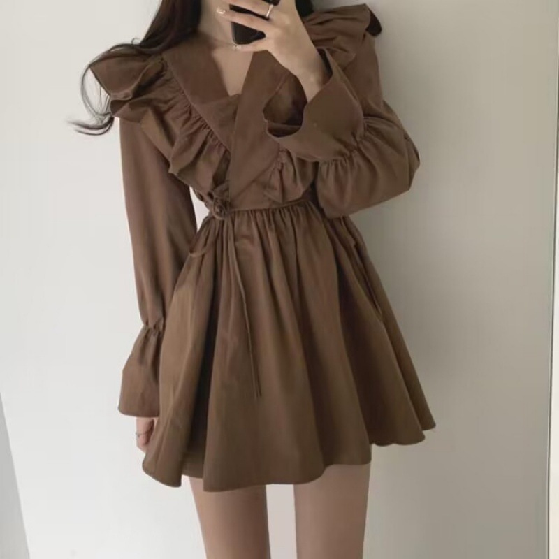 ミニワンピース 華やかショルダーフリルミニワンピース