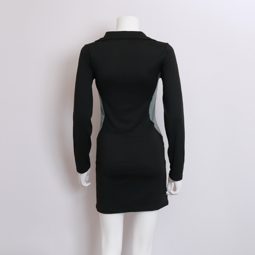 ハーフジップ長袖タイトミニワンピース