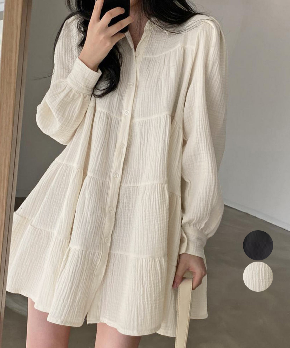 ティアードフリルミニワンピース長袖