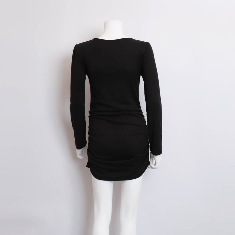 クロスデザイン長袖タイトミニワンピース2色