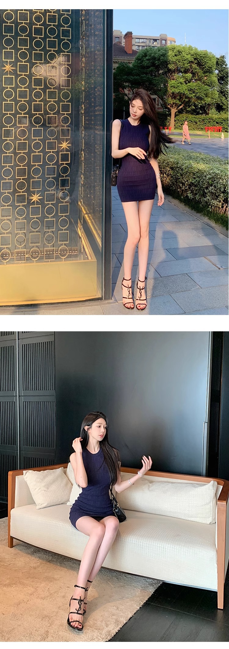 ミニワンピース シンプル美シルエットノースリーブミニワンピ