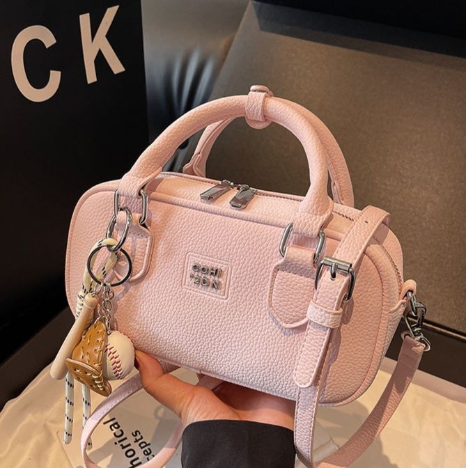 ミニバッグ 型押し合成皮革ボストン型ミニバッグ