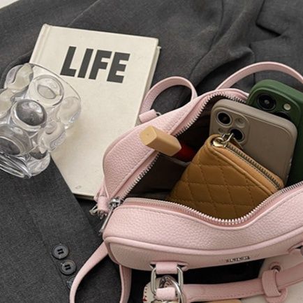 ミニバッグ 型押し合成皮革ボストン型ミニバッグ