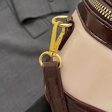 ミニバッグ バニティ型艶感合成皮革二重ファスナーミニバッグ