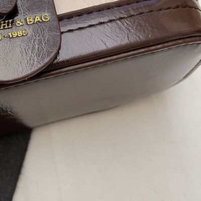 ミニバッグ バニティ型艶感合成皮革二重ファスナーミニバッグ