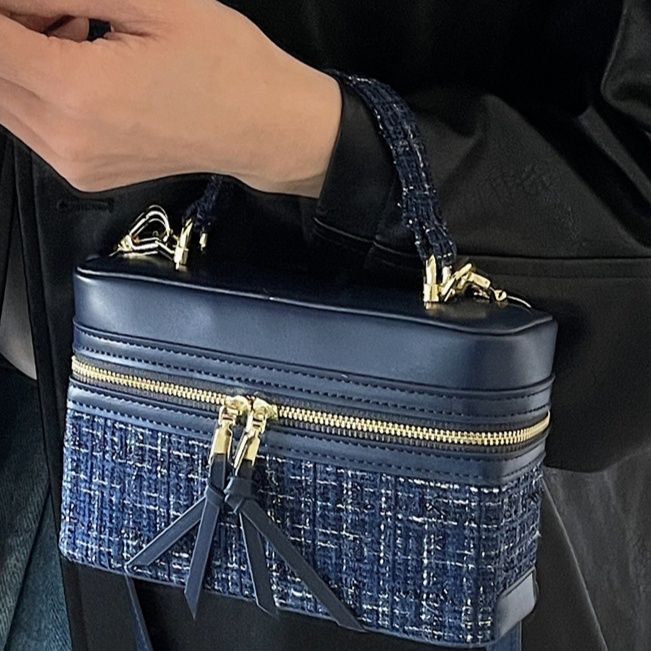 ミニバッグ ツイード切替バニティ型ハンドバッグ