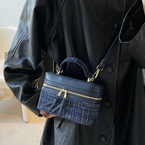 ミニバッグ ツイード切替バニティ型ハンドバッグ