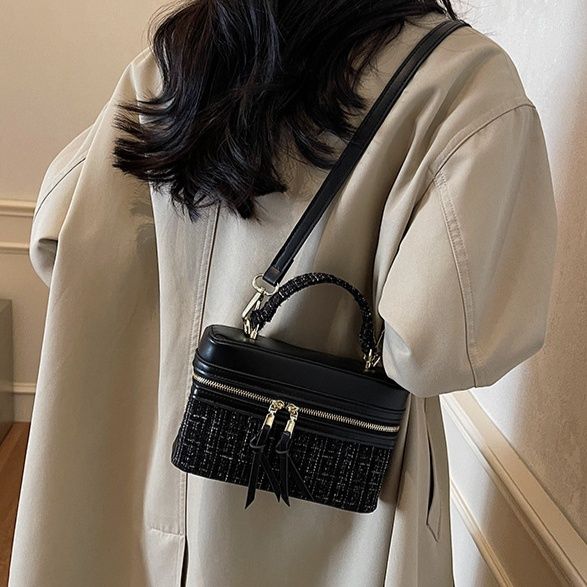 ミニバッグ ツイード切替バニティ型ハンドバッグ