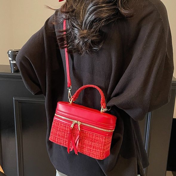 ミニバッグ ツイード切替バニティ型ハンドバッグ